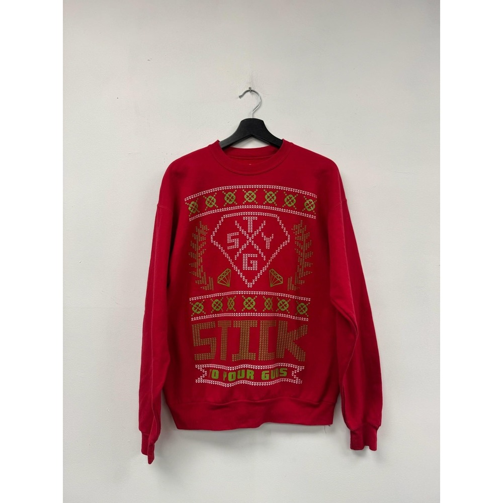 Stick To Your Guns Crewneck Sweatshirt Mens Medium Red Ugly Christmas Band Hanes